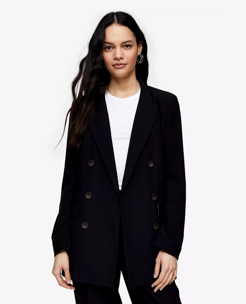 TOPSHOP - Áo blazer nữ dáng dài Black Twill Double Breasted