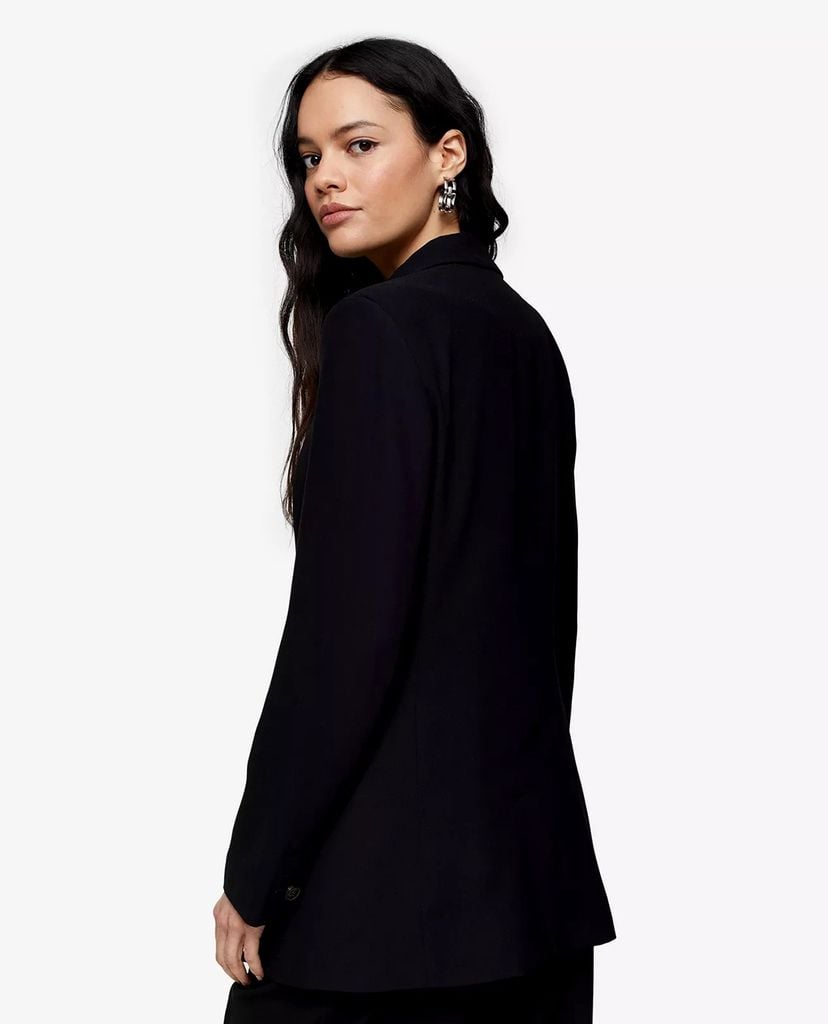 TOPSHOP - Áo blazer nữ dáng dài Black Twill Double Breasted