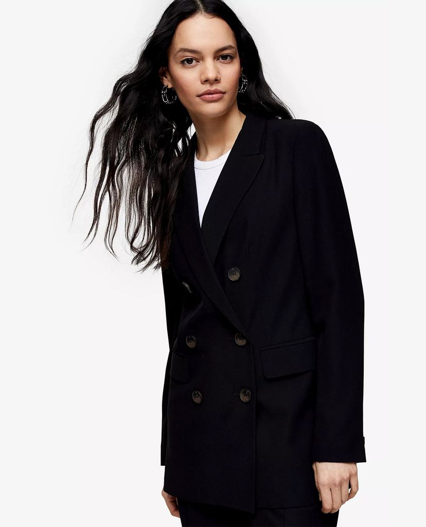 TOPSHOP - Áo blazer nữ dáng dài Black Twill Double Breasted
