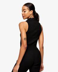 TOPSHOP - Áo polo nữ sát nách Black Knitted Button