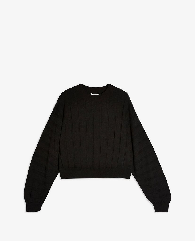 TOPSHOP - Áo len nữ cổ tròn tay dài Black Boxy Wide Ribbed