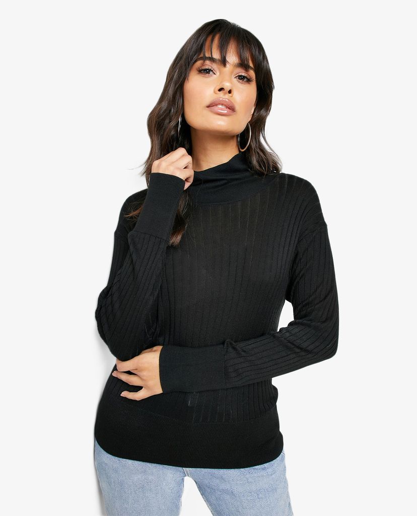 TOPSHOP - Áo len nữ cổ lọ tay dài Black Boxy Funnel Knitted