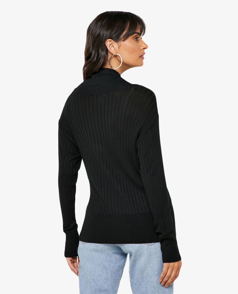 TOPSHOP - Áo len nữ cổ lọ tay dài Black Boxy Funnel Knitted