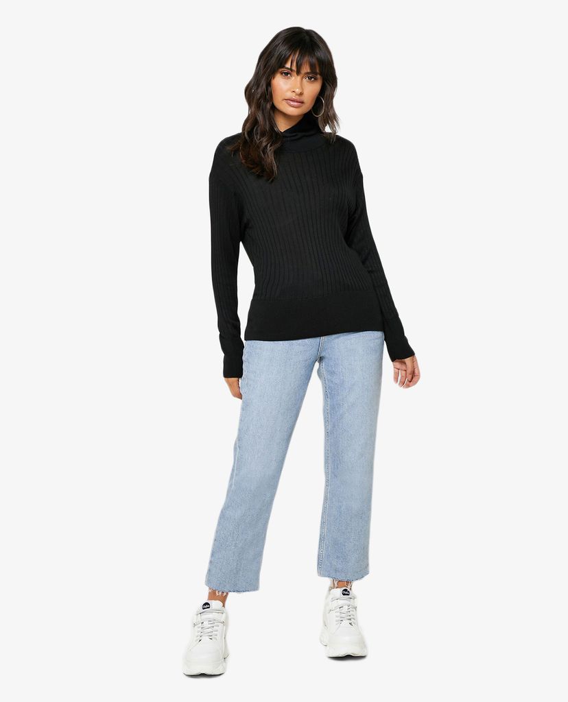 TOPSHOP - Áo len nữ cổ lọ tay dài Black Boxy Funnel Knitted