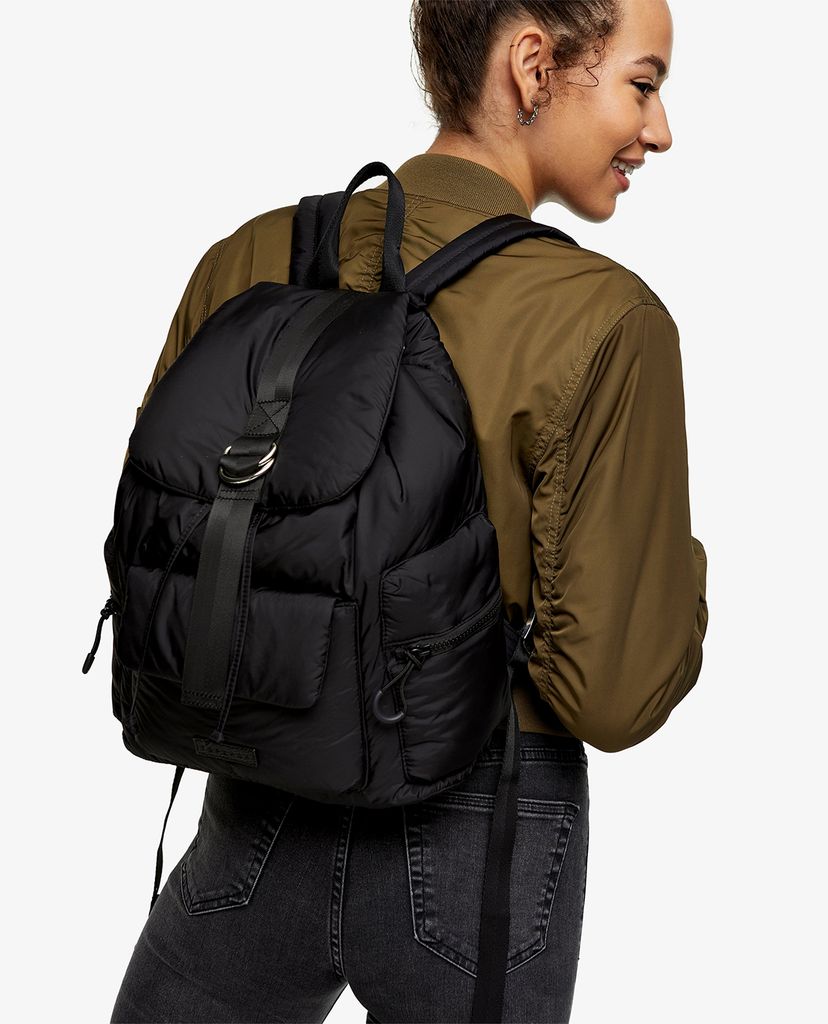 TOPSHOP - Balo nữ phối dây rút CONSIDERED Black Ring Nylon