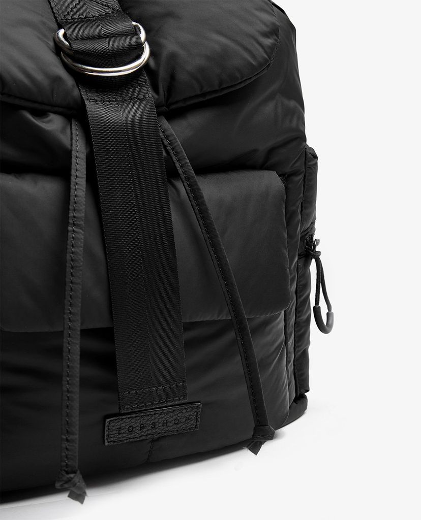 TOPSHOP - Balo nữ phối dây rút CONSIDERED Black Ring Nylon