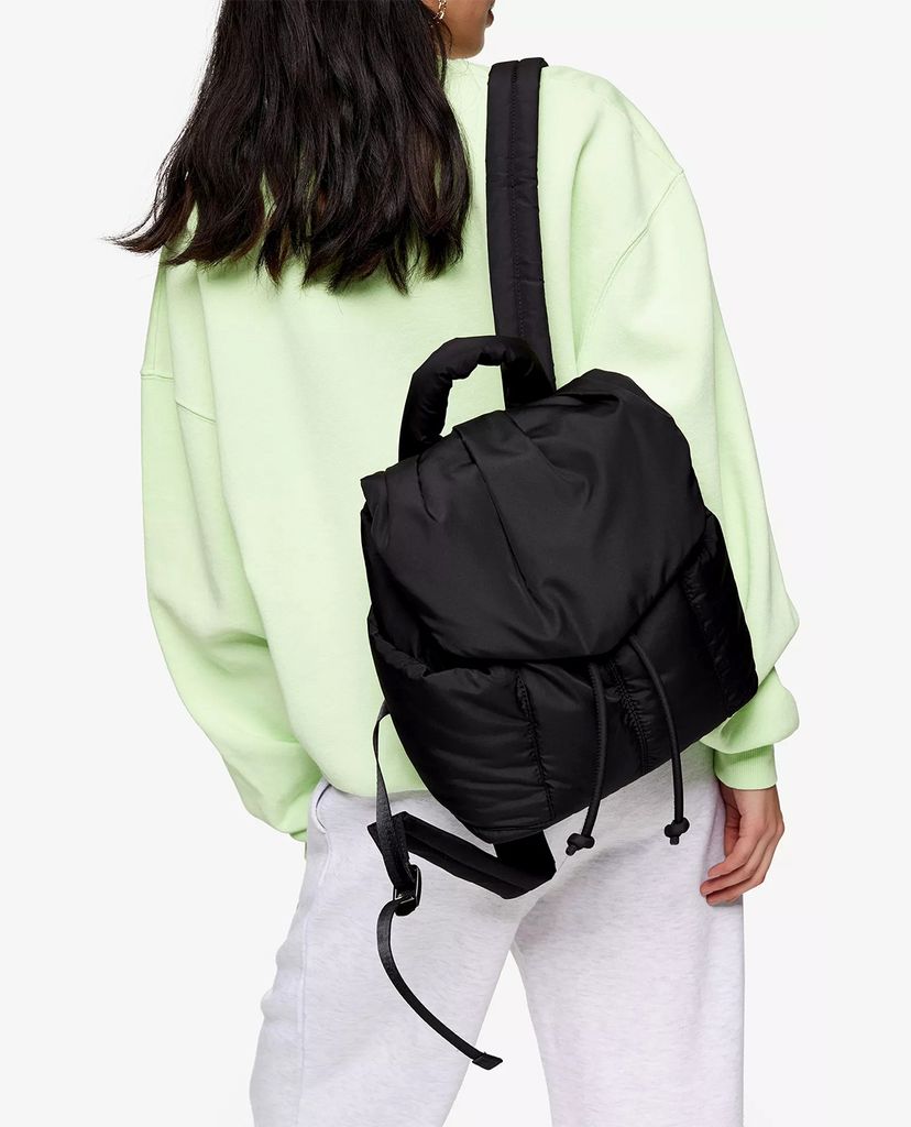 TOPSHOP - Balo nữ dây rút Black Nylon Puffer