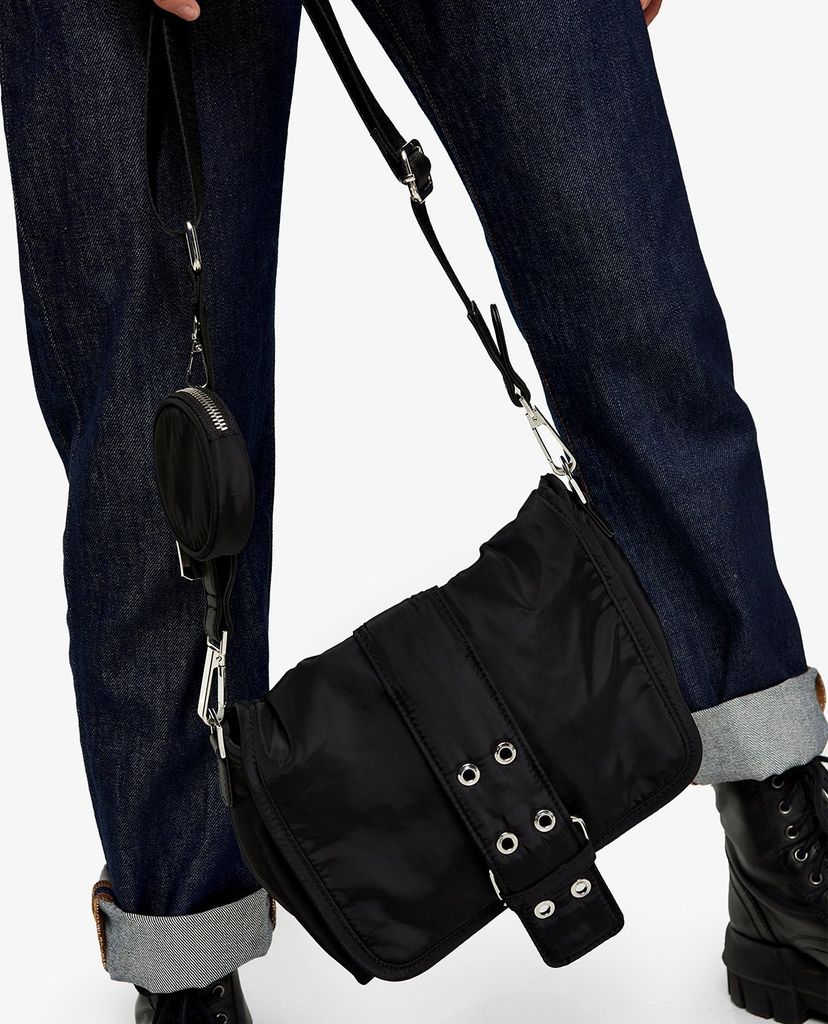 TOPSHOP - Túi đeo chéo nữ chữ nhật CONSIDERED Black Buckle Nylon