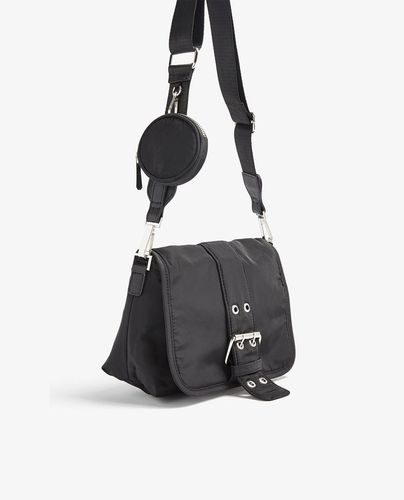 TOPSHOP - Túi đeo chéo nữ chữ nhật CONSIDERED Black Buckle Nylon