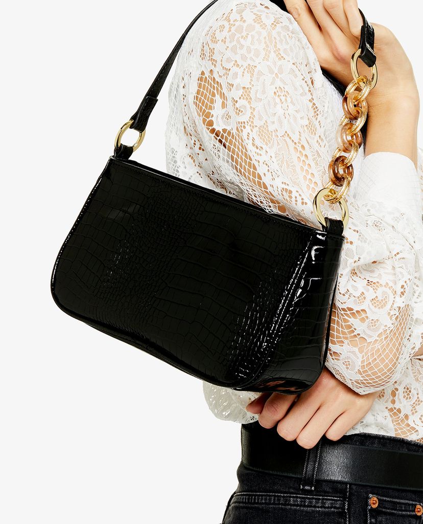 TOPSHOP - Túi đeo vai nữ chữ nhật SPIN Black Crocodile