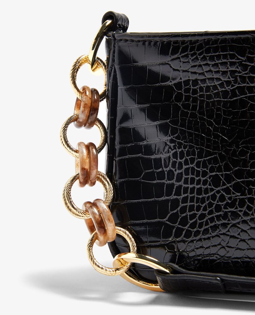 TOPSHOP - Túi đeo vai nữ chữ nhật SPIN Black Crocodile