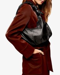 TOPSHOP - Túi đeo vai nữ Black Knotted Moon Ruched