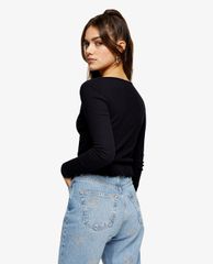 TOPSHOP - Áo cardigan nữ tay dài phối dây PETITE Black Lace Up