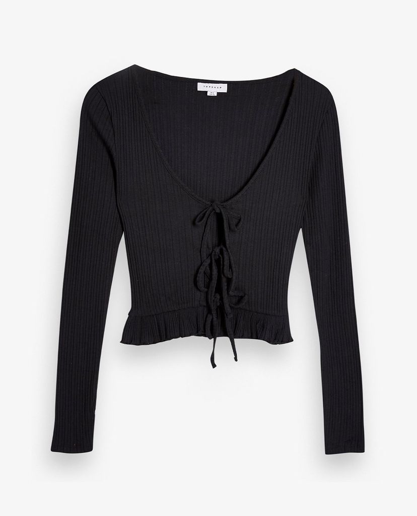 TOPSHOP - Áo cardigan nữ tay dài phối dây PETITE Black Lace Up