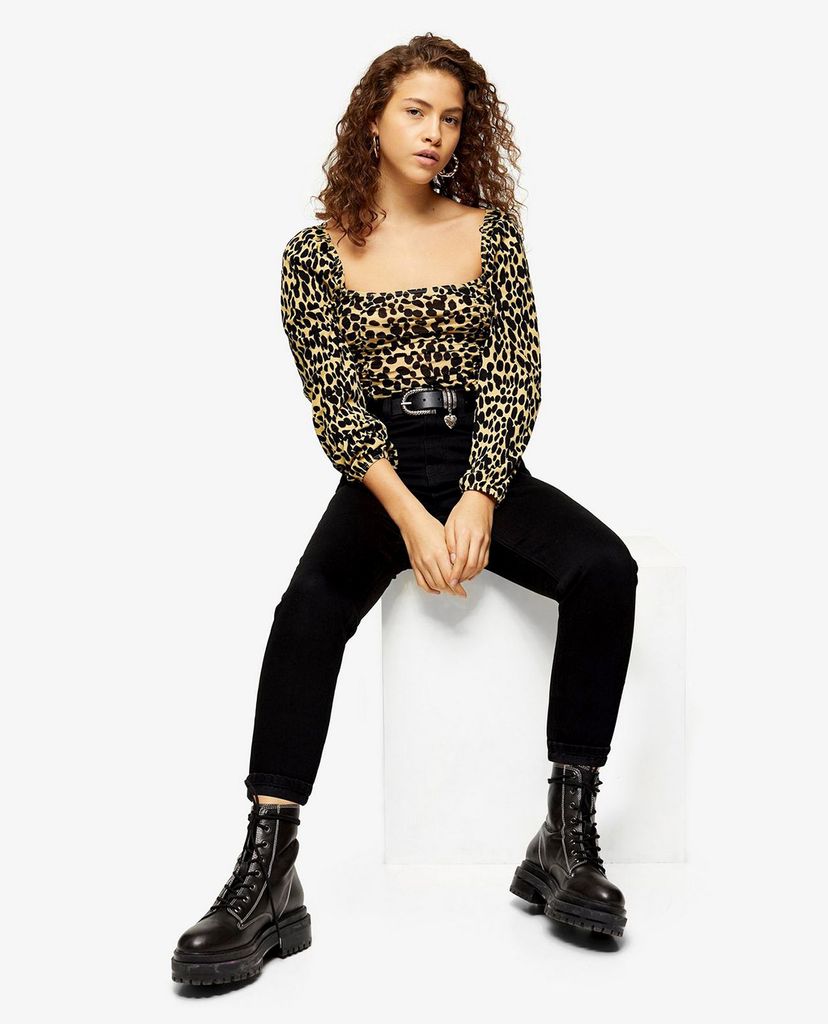 TOPSHOP - Quần jeans nữ lưng cao PETITE Black Mom