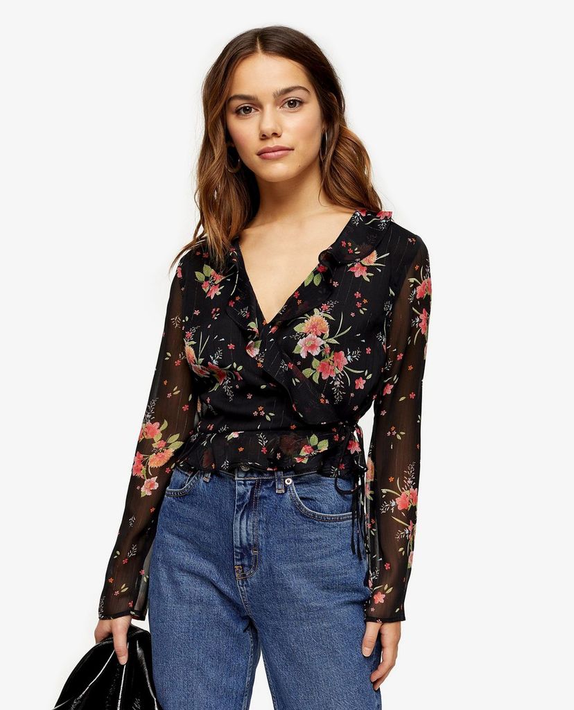 TOPSHOP - Áo kiểu nữ cổ V tay dài PETITE Floral Printed Sheer Wrap