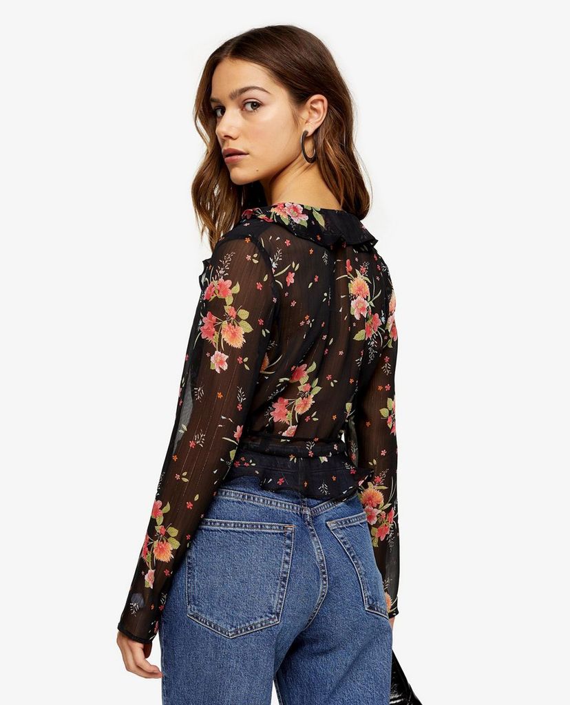 TOPSHOP - Áo kiểu nữ cổ V tay dài PETITE Floral Printed Sheer Wrap