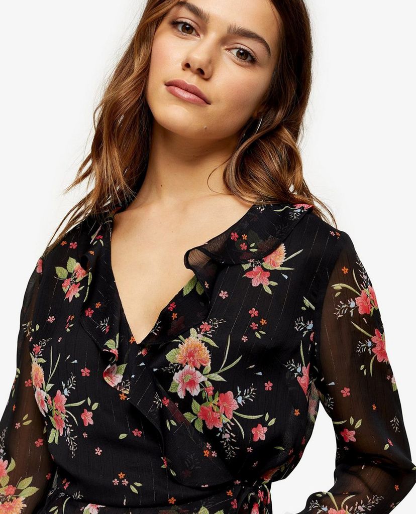 TOPSHOP - Áo kiểu nữ cổ V tay dài PETITE Floral Printed Sheer Wrap