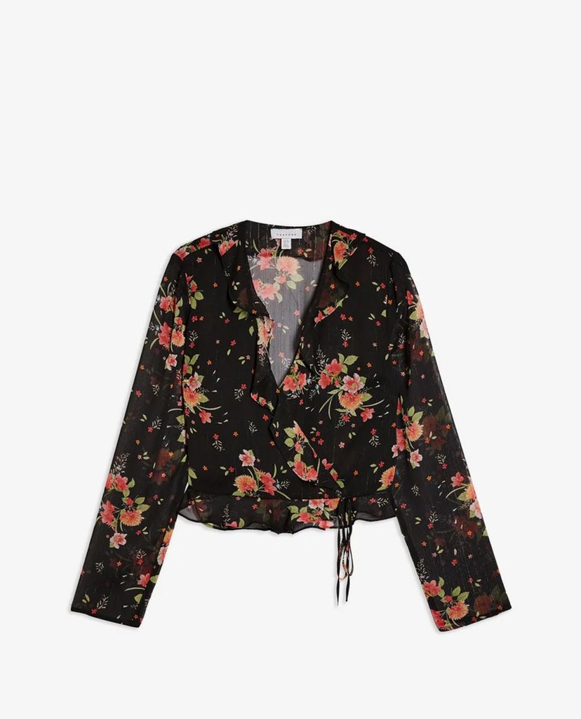 TOPSHOP - Áo kiểu nữ cổ V tay dài PETITE Floral Printed Sheer Wrap