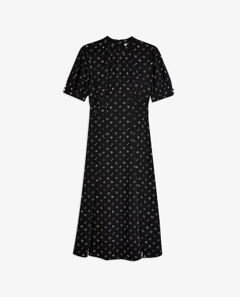 TOPSHOP - Đầm midi ngắn tay xẻ tà PETITE Black Conversational