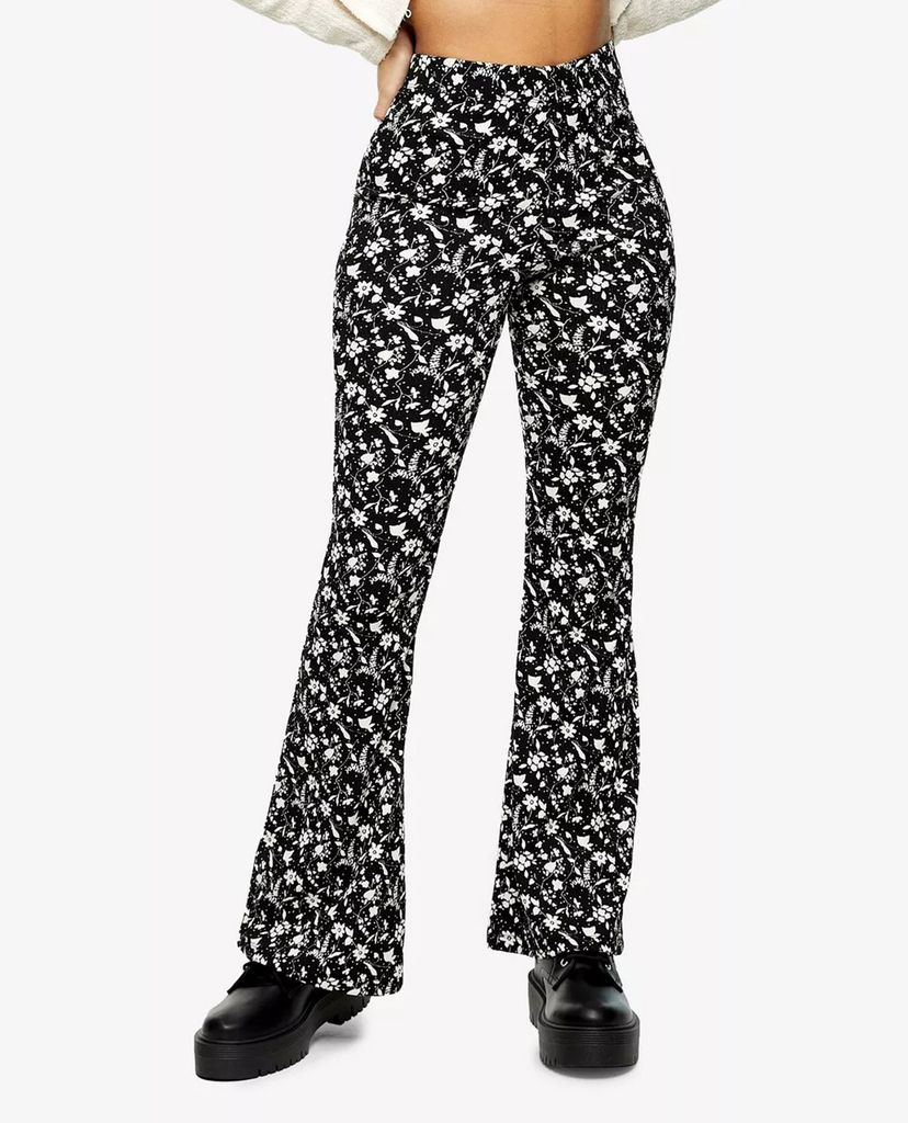 TOPSHOP - Quần kiểu nữ ống loe PETITE Black & White Floral Print Flare