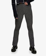 TOPSHOP - Quần kiểu nữ ống loe PETITE Black Glitter Ribbed Flared