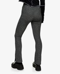 TOPSHOP - Quần kiểu nữ ống loe PETITE Black Glitter Ribbed Flared