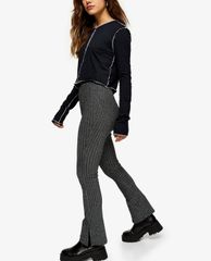 TOPSHOP - Quần kiểu nữ ống loe PETITE Black Glitter Ribbed Flared