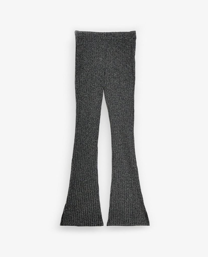 TOPSHOP - Quần kiểu nữ ống loe PETITE Black Glitter Ribbed Flared