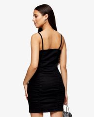 TOPSHOP - Đầm mini hai dây phom ôm PETITE Black Ruched