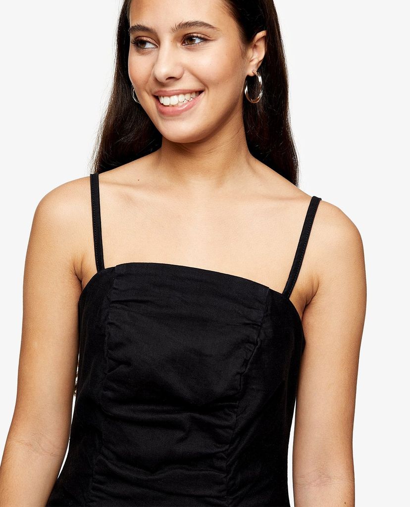 TOPSHOP - Đầm mini hai dây phom ôm PETITE Black Ruched