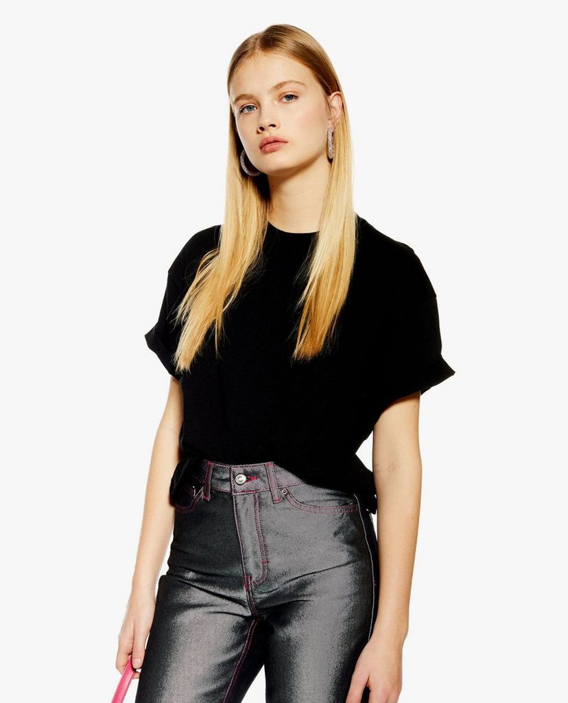 TOPSHOP - Áo thun nữ phom suông PETITE Black Boxy Roll