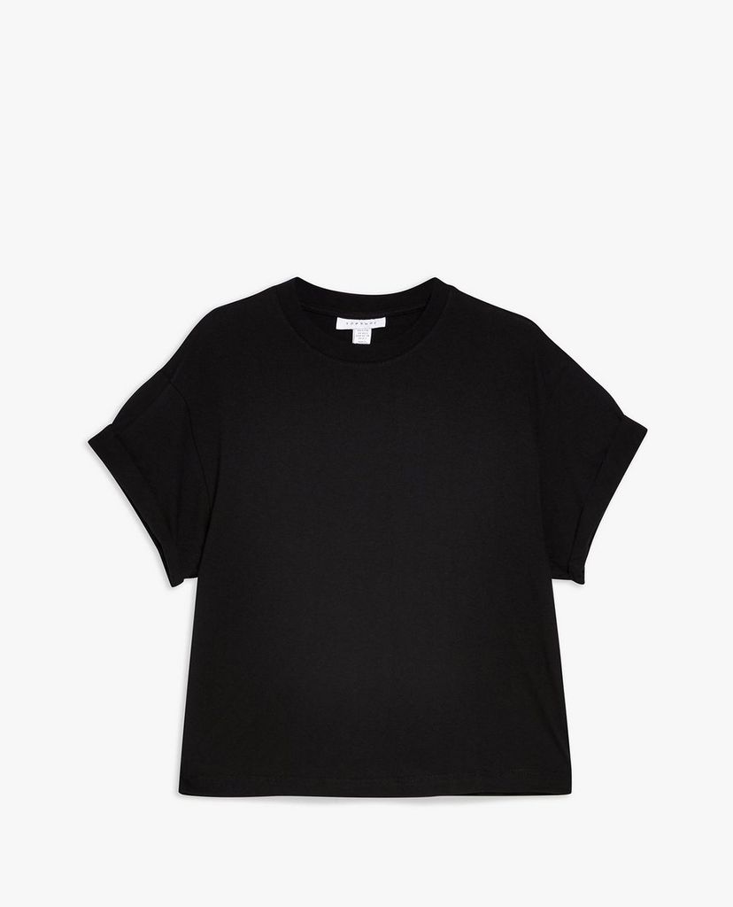 TOPSHOP - Áo thun nữ phom suông PETITE Black Boxy Roll