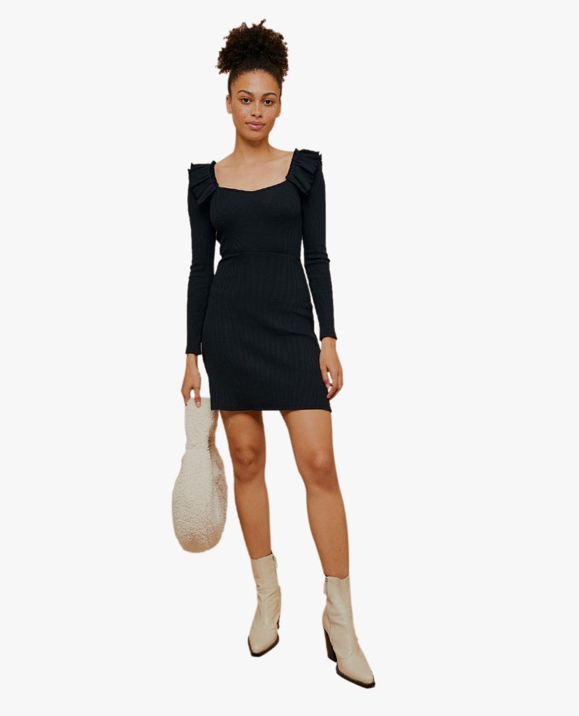 TOPSHOP - Đầm mini cổ vuông tay dài Ruffle Skater