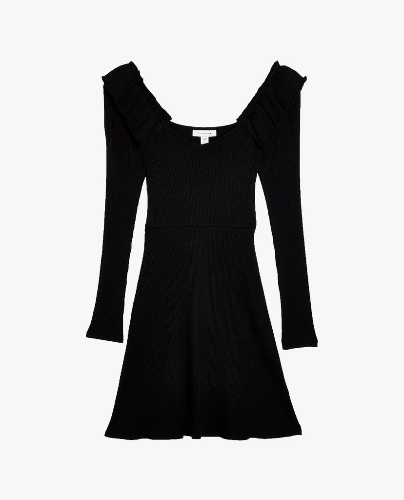 TOPSHOP - Đầm mini cổ vuông tay dài Ruffle Skater