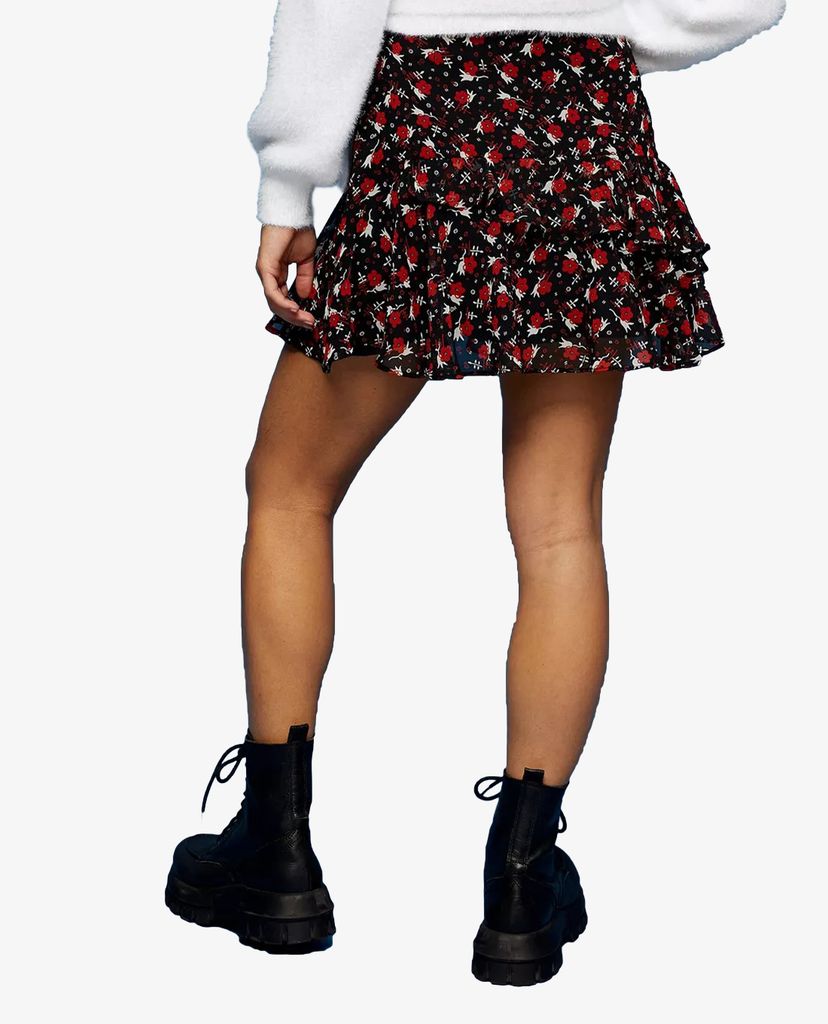 TOPSHOP - Chân váy mini PETITE Black Floral Print Flippy
