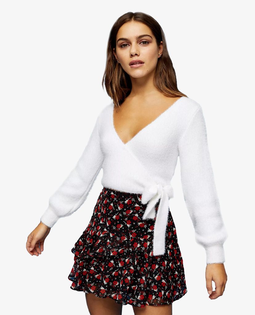 TOPSHOP - Chân váy mini PETITE Black Floral Print Flippy