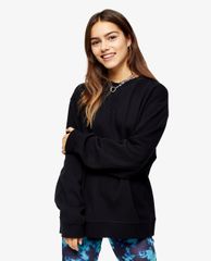 TOPSHOP - Áo sweatshirt nữ cổ tròn tay dài Black Flatlock Oversized