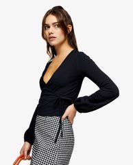 TOPSHOP - Áo kiểu nữ cổ V Black Long Sleeve Ballet Wrap