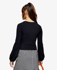 TOPSHOP - Áo kiểu nữ cổ V Black Long Sleeve Ballet Wrap