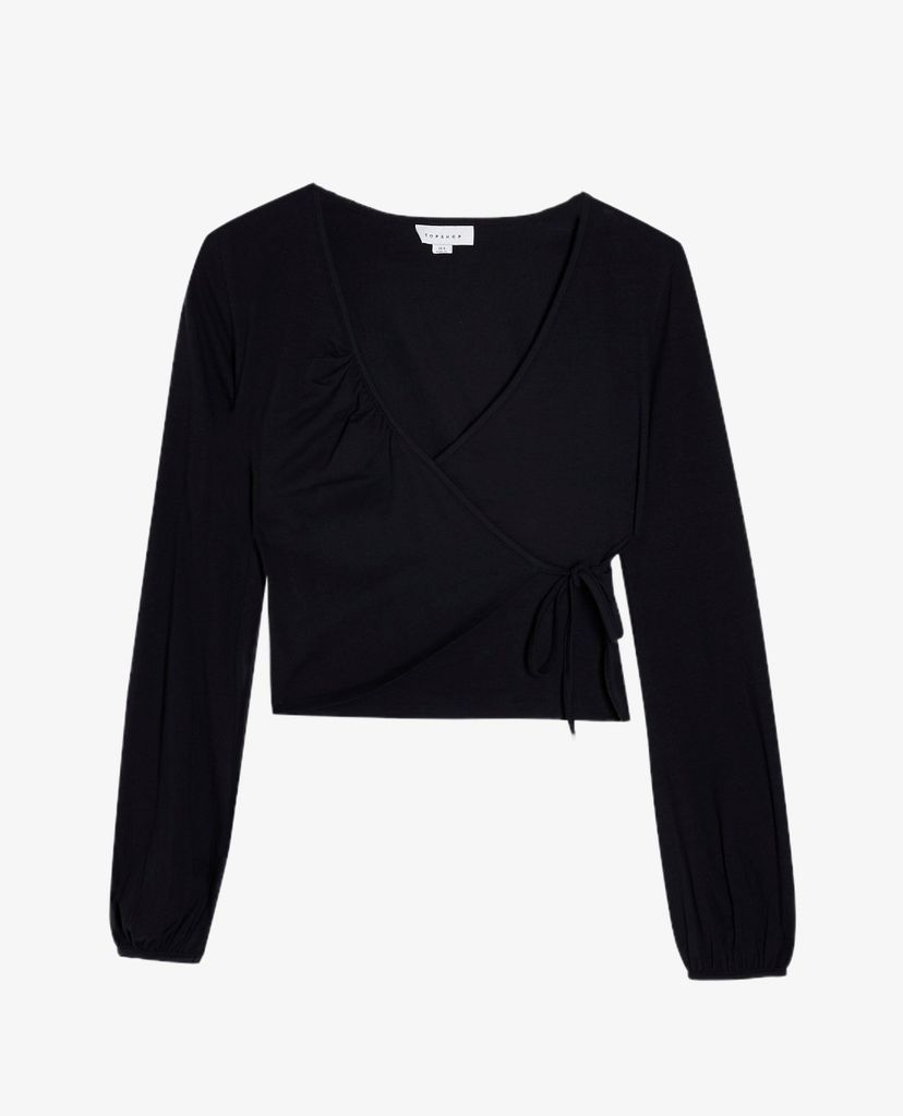 TOPSHOP - Áo kiểu nữ cổ V Black Long Sleeve Ballet Wrap