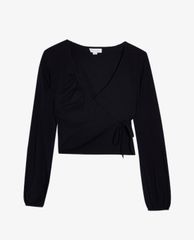 TOPSHOP - Áo kiểu nữ cổ V Black Long Sleeve Ballet Wrap