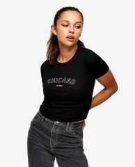 TOPSHOP - Áo thun nữ tay ngắn phom ôm PETITE Chicago