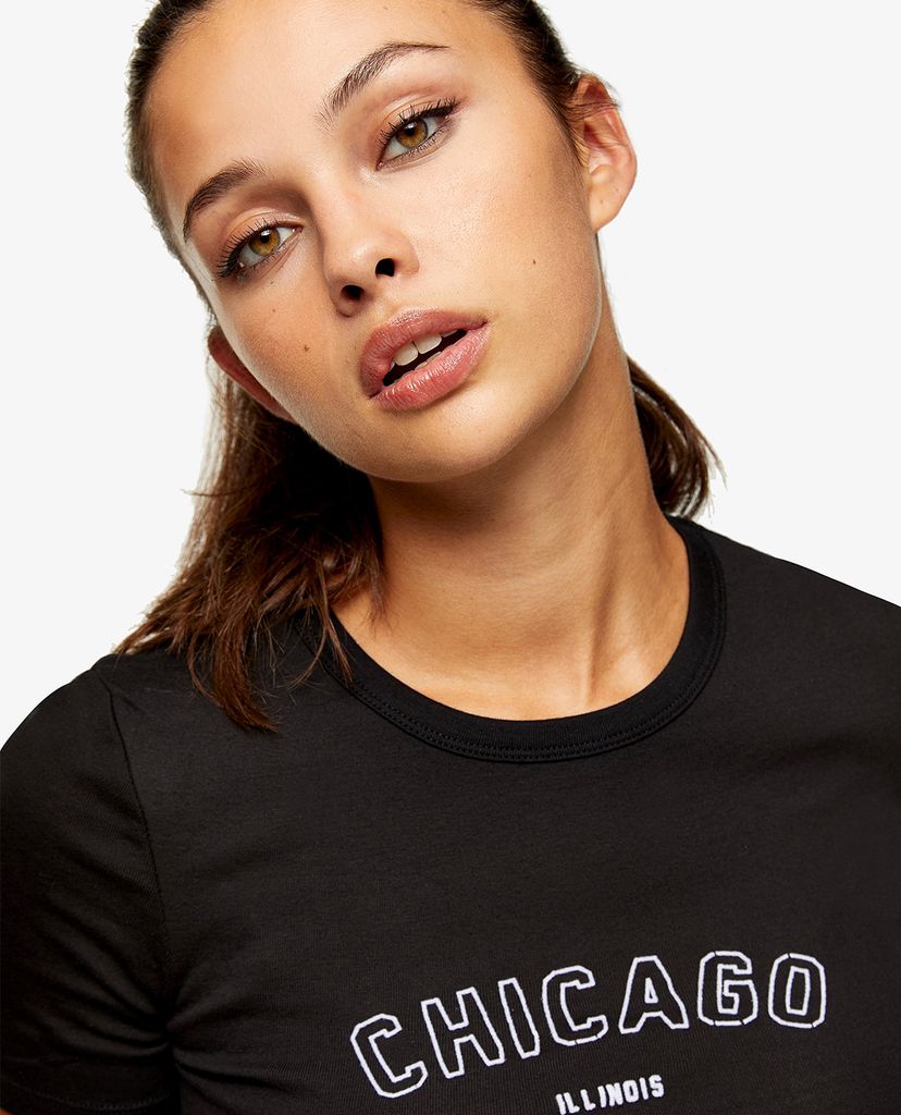 TOPSHOP - Áo thun nữ tay ngắn phom ôm PETITE Chicago