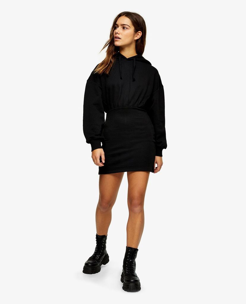 TOPSHOP - Đầm midi phối mũ trùm đầu Black Midi Jersey Hoodie