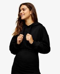 TOPSHOP - Đầm midi phối mũ trùm đầu Black Midi Jersey Hoodie
