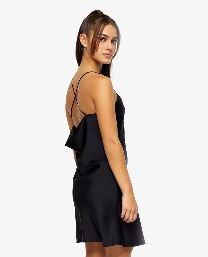 TOPSHOP - Đầm mini hai dây PETITE Black Satin Slip