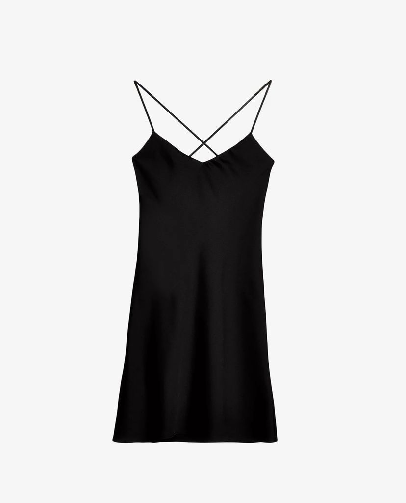 TOPSHOP - Đầm mini hai dây PETITE Black Satin Slip