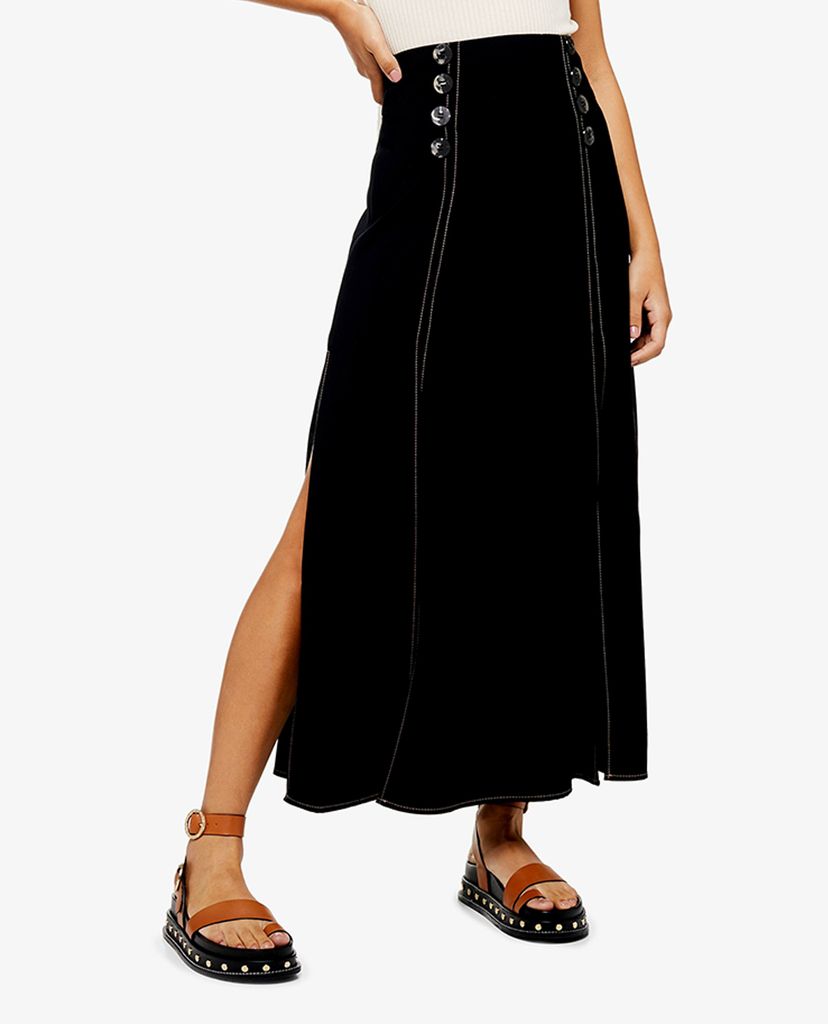 TOPSHOP - Chân váy midi Black Splice Button