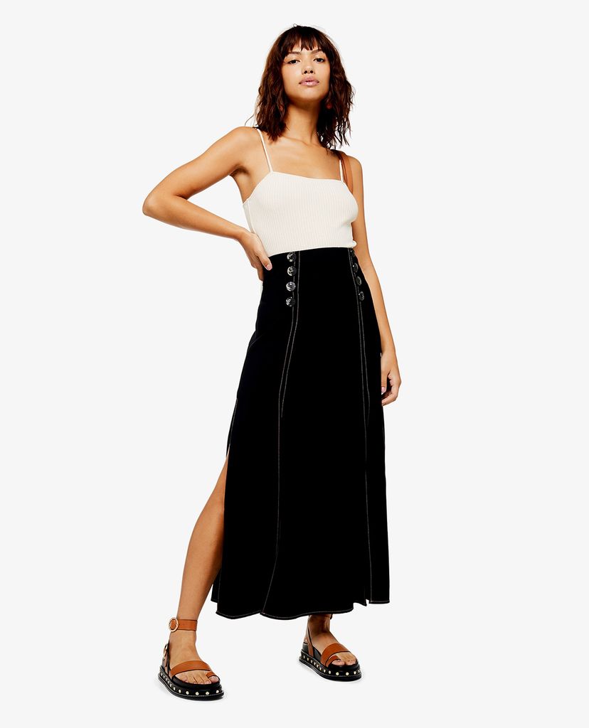 TOPSHOP - Chân váy midi Black Splice Button